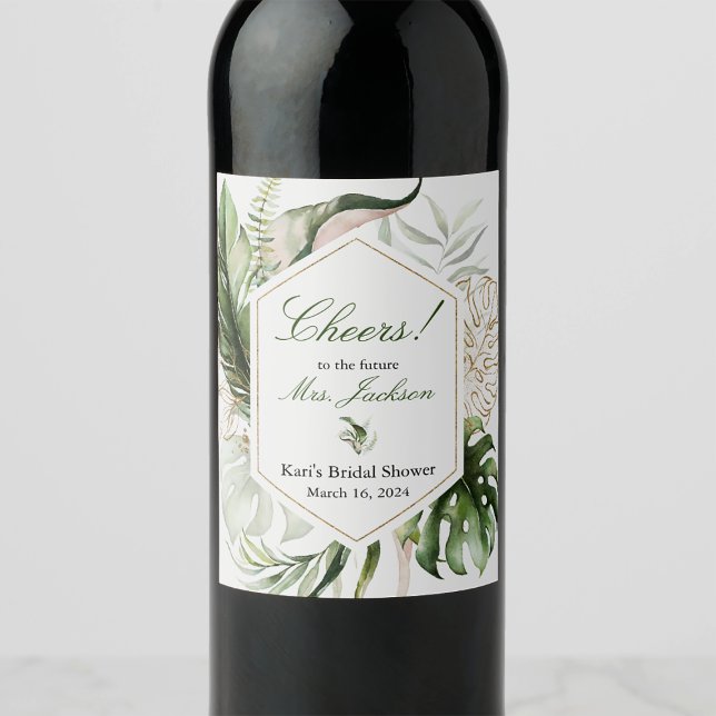 Étiquette de bouteille de vin floral vert tropical (Créateur téléchargé)