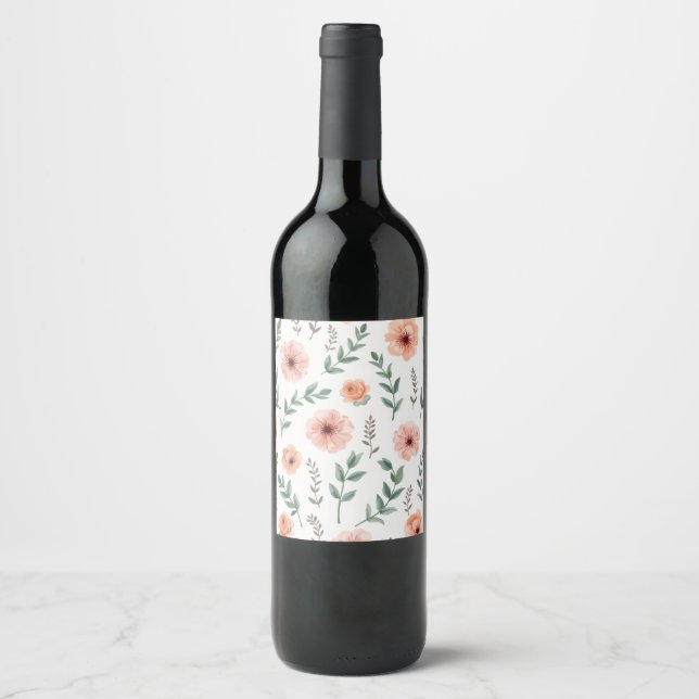 Étiquette de bouteille de vin motif à fleurs (Devant)