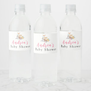 Étiquette de bouteille d'eau Baby shower rose bois