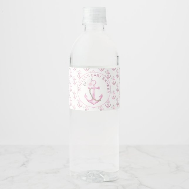 Étiquette de bouteille d'eau Baby shower rose Naut (Devant)