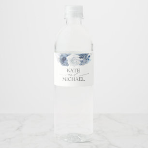 Étiquette de bouteille d'eau bleu floral de la mar