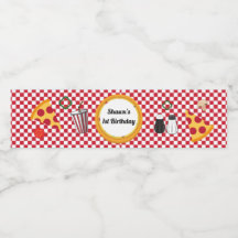 Étiquette de bouteille d'eau de la fête de la pizz