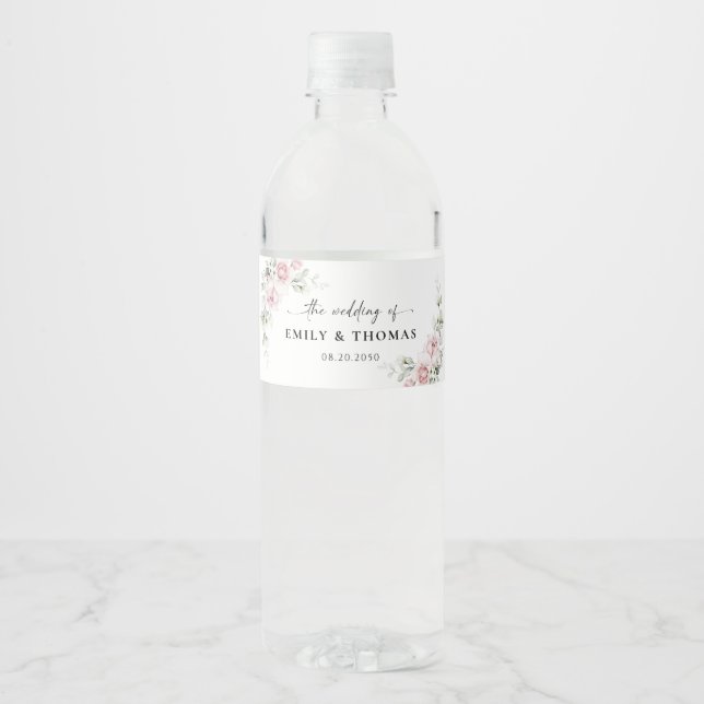 Étiquette de bouteille d'eau de mariage aux roses  (Devant)