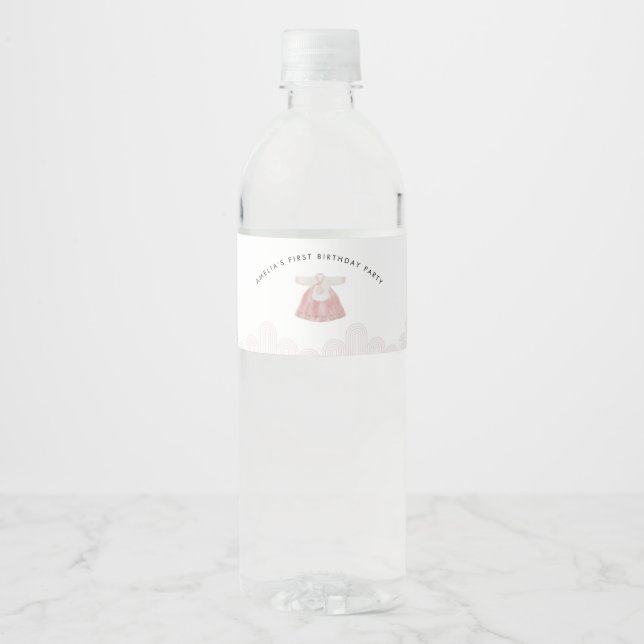 Étiquette de bouteille d'eau Doljanchi coréen rose (Devant)