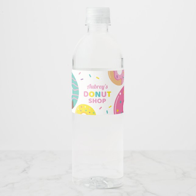 Étiquette de bouteille d'eau Donut pour la fête d' (Devant)