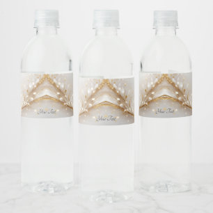 Étiquette de bouteille d'eau Floral d'or blanc