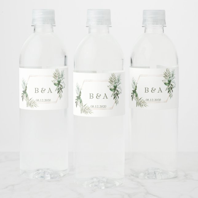 Étiquette de bouteille d'eau florale verte (Bouteilles)