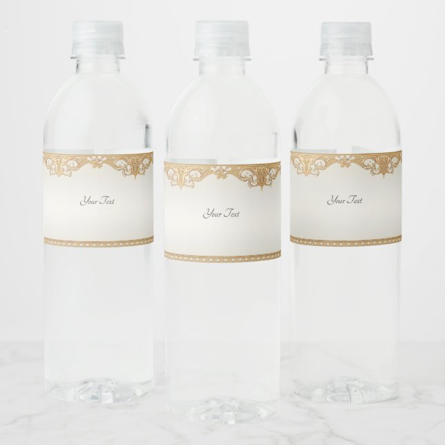 Étiquette de bouteille d'eau Gold Ornate White Pea (Bouteilles)