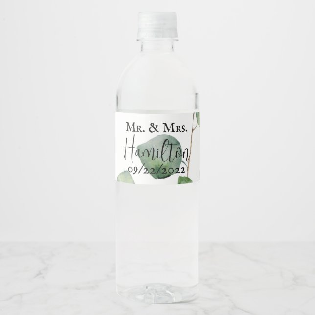Étiquette de bouteille d'eau Mariage Eucalyptus (Devant)
