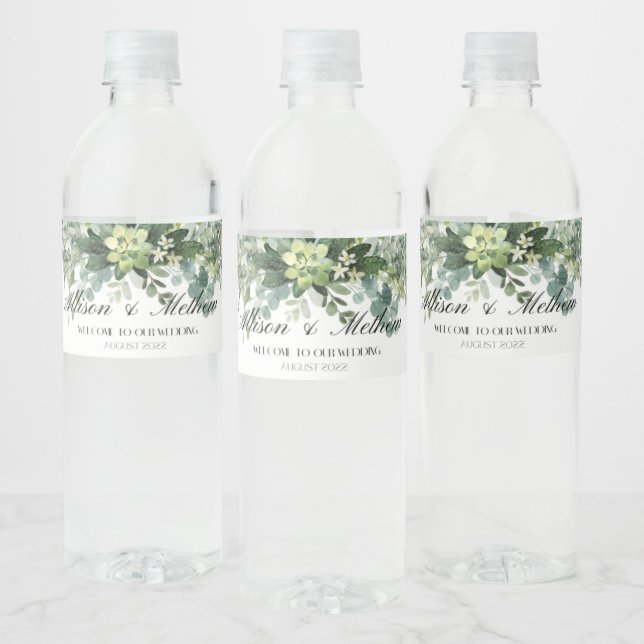 Étiquette de bouteille d'eau Mariage Eucalyptus Fl (Bouteilles)