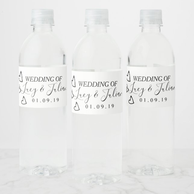 Étiquette de bouteille d'eau Mariage noir coeur (Bouteilles)