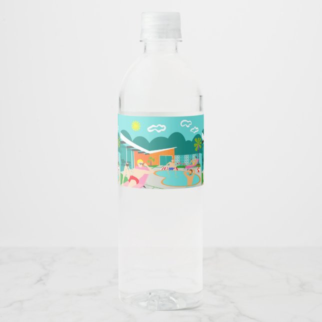 Étiquette de bouteille d'eau Retro Gay Pool (Devant)