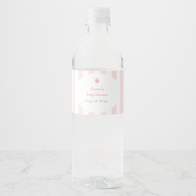 Étiquette de bouteille d'eau rose douce petite pêc (Devant)