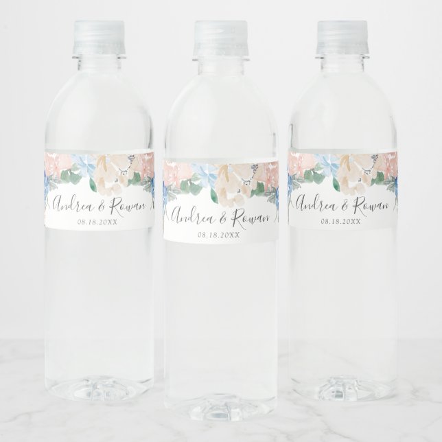 Étiquette de bouteille d'eau rose et bleu poussiér (Bouteilles)