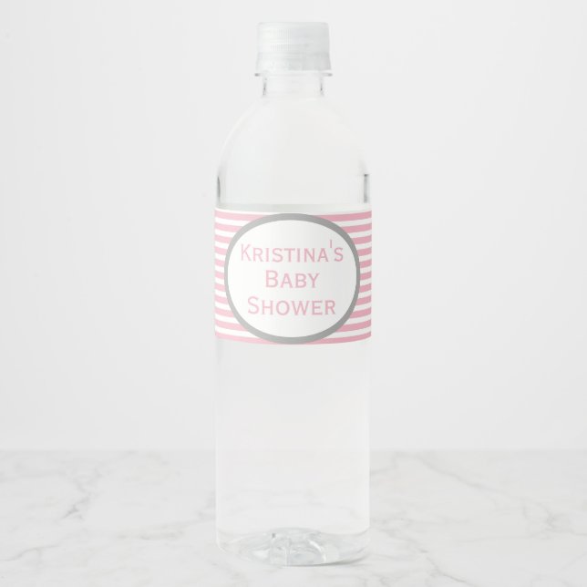 Étiquette de bouteille d'eau rose et gris Baby sho (Devant)
