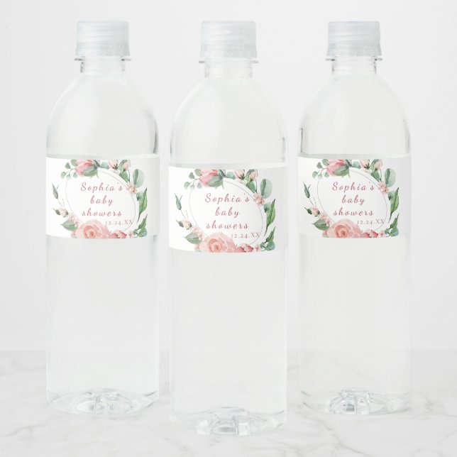 Étiquette de bouteille d'eau Rose fleuri vert (Bouteilles)