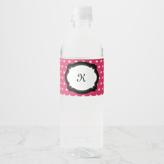 Étiquette de bouteille d'eau rose Poka Dot (Devant)