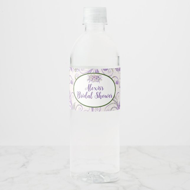 Étiquette de bouteille d'eau violet wedding shower (Devant)