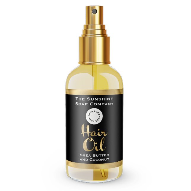 Étiquette de bouteille d'huile de cheveux noir et  (Créateur téléchargé)