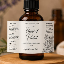 Étiquette de bouteille d'huile essentielle florale