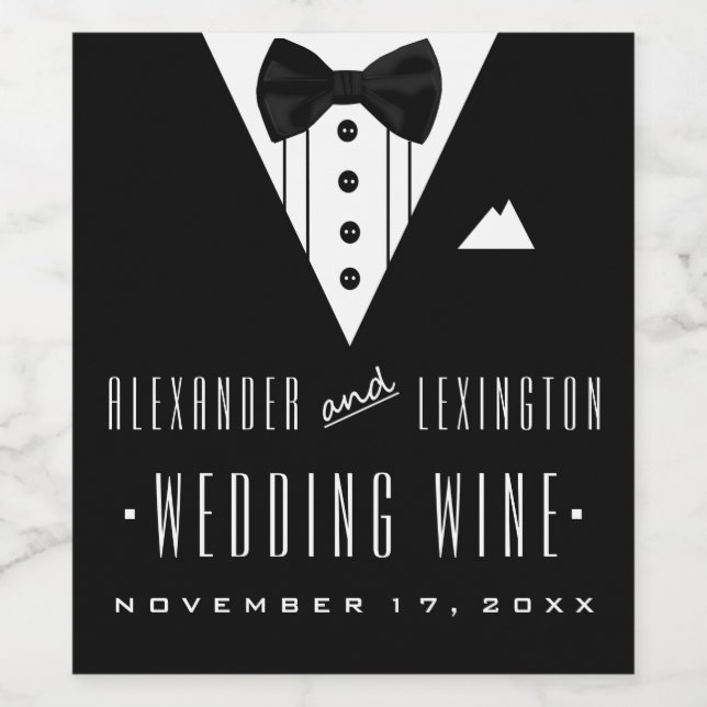 Étiquette de bouteilles de vin Mariage Tuxedo Groo (Étiquettes simples)