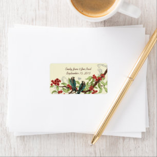 Étiquette de branche fleurie de Bourgogne oiseaux 