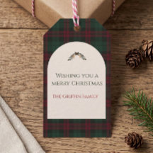 Étiquette de cadeau à carreaux de Noël classique