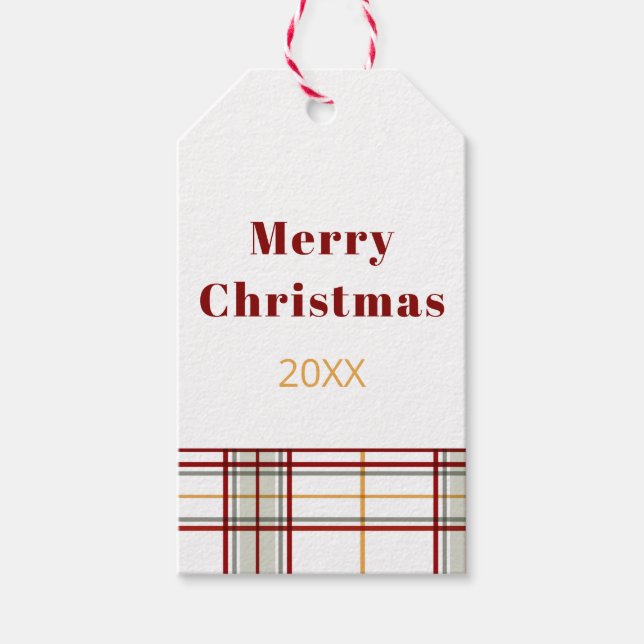Étiquette de Cadeau à Carreaux de Noël Moderne Joy (Devant)