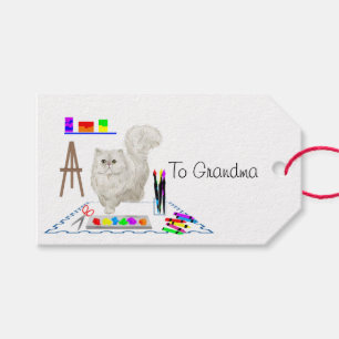 Étiquette de cadeau artiste chat blanc moelleux