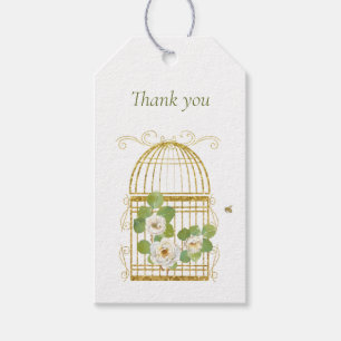 Étiquette de cadeau Cage à oiseaux en or moderne a