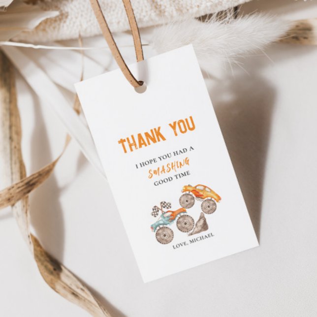 Étiquette de cadeau d'anniversaire de camions mons (Créateur téléchargé)