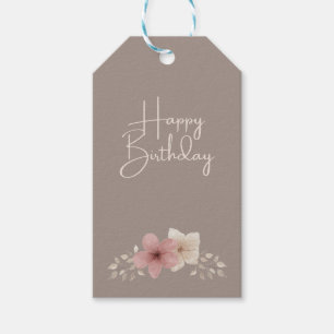 Étiquette de cadeau d'anniversaire florale taupe e