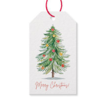 Étiquette de cadeau d'arbre de Noël à l'aquarelle