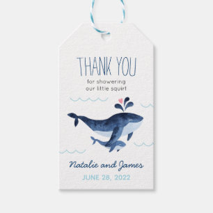 Étiquette de cadeau de baby shower Baleines nautiq
