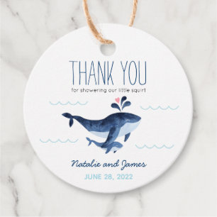Étiquette de cadeau de baby shower Baleines nautiq