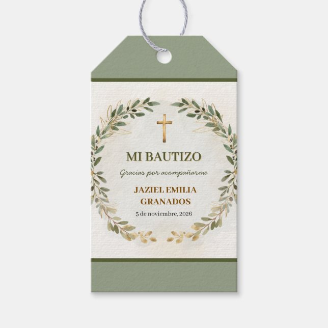 Étiquette de Cadeau de Baptême Personnalisé Mi Bau (Devant)