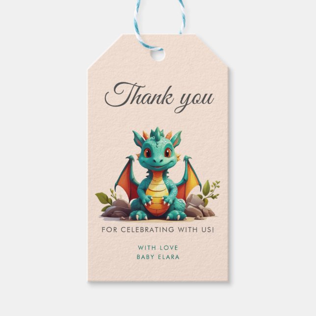 Étiquette de cadeau de célébration du dragon vert  (Devant)