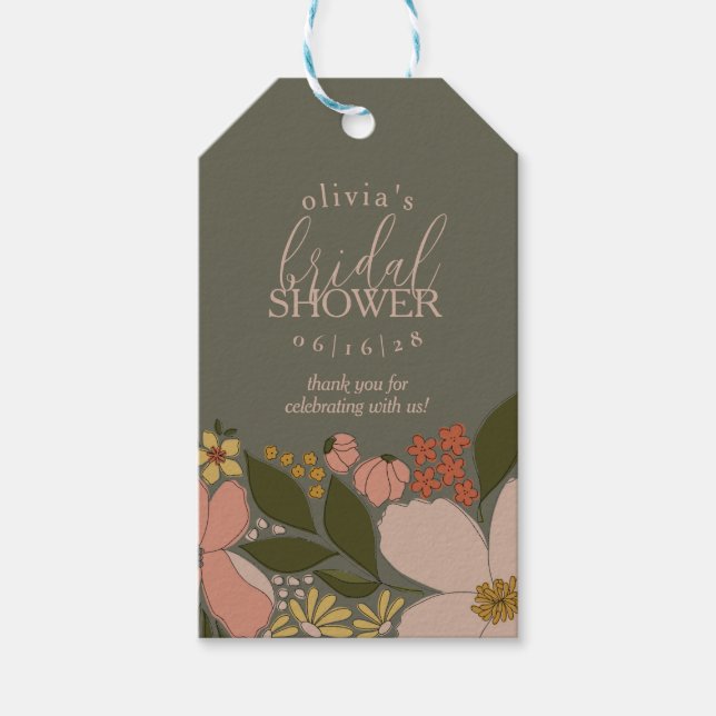 Étiquette de cadeau de douche de mariage floral él (Devant)