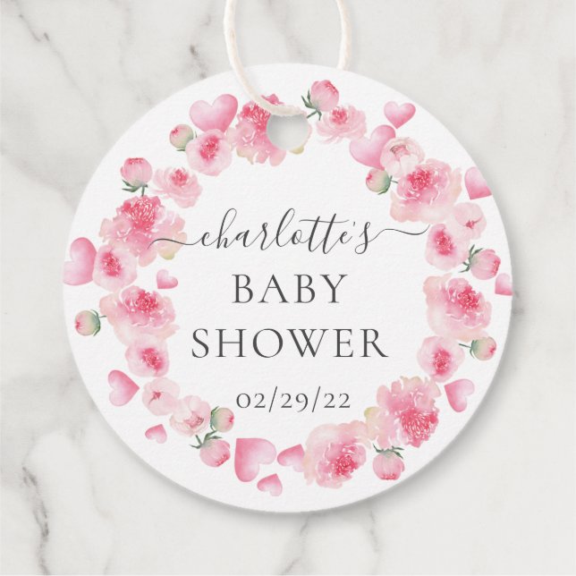 Étiquette de cadeau de faveur de Baby Shower Flora (Dos)