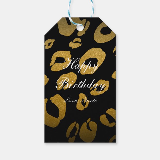Étiquette de cadeau de fête chic à motif léopard o (Devant)