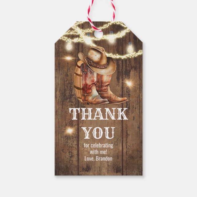 Étiquette de cadeau de fête de bottes et chapeau d (Devant)