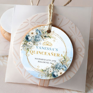 Étiquette de cadeau de fête Quinceañera bleu paste