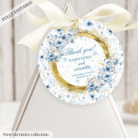 Étiquette de cadeau de mariage bleu pastel or roma