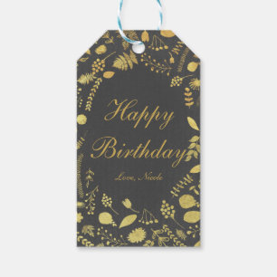 Étiquette de cadeau de mariage floral gris charbon