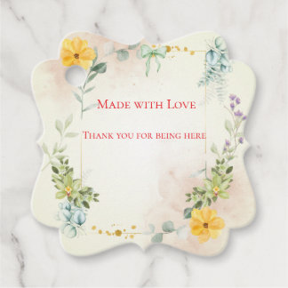 Étiquette de cadeau de mariage floral jaune et ros