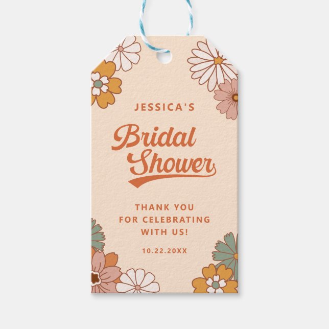 Étiquette de Cadeau de Mariage Floral Rétro Hippie (Devant)