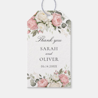 Étiquette de cadeau de mariage floral rose tendre