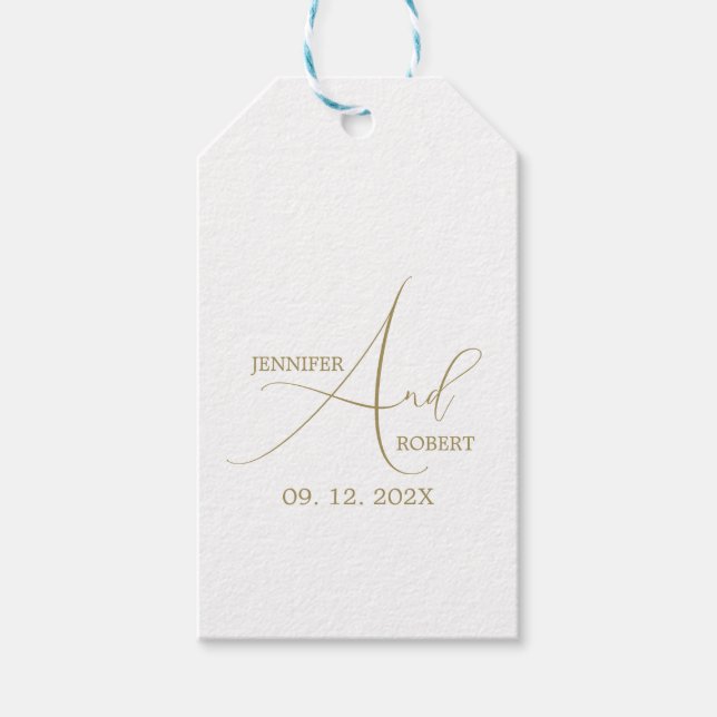 Étiquette de cadeau de mariage simple en or et cal (Devant)