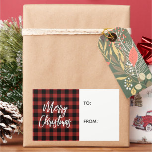 Étiquette de cadeau de Noël à carreaux rouge buffl