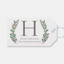 Étiquette de cadeau de Noël à monogramme de brindi